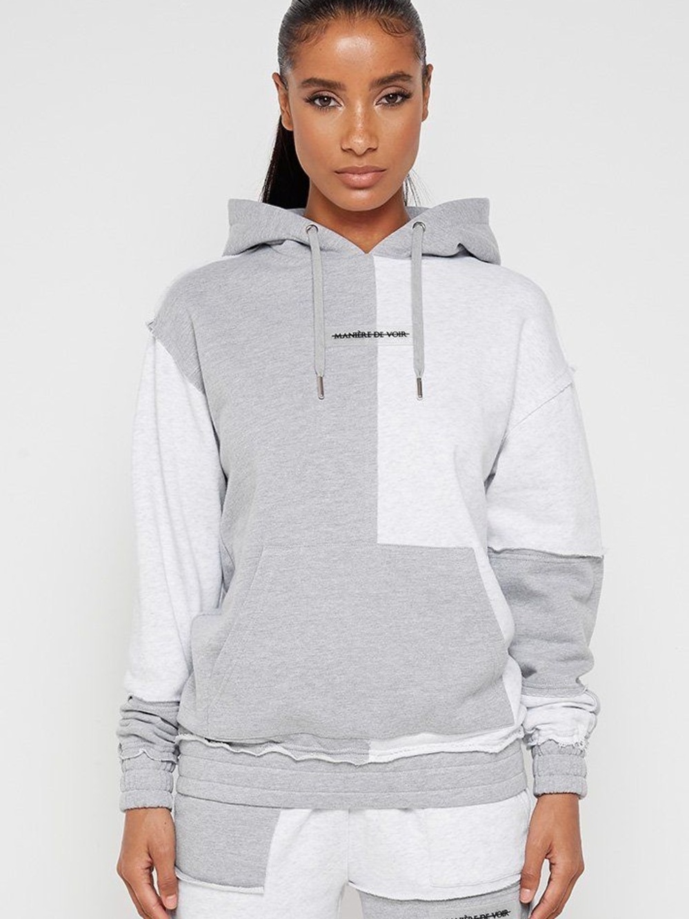 Manière De Voir Two-Tone Deconstructed Grey Hoodie UK 8 (Women’s S)
